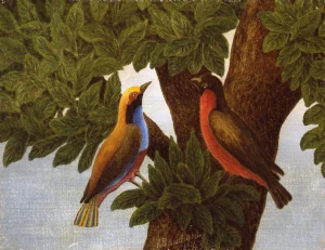 Blue-Red-Yellow, the palette of the modern Primitives - Deux oiseaux sur un arbre