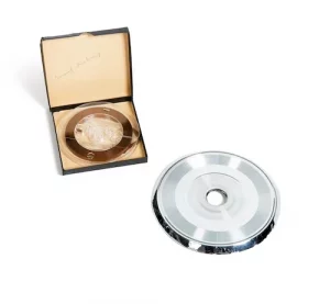 Marcel Duchamp – Enregistrement sonore de Rrose Selavy, circa 1950, Magnetic tape, aluminum matrix, and cardboard box 13.3 x 13.3 cm (5 1/4 x 5 1/4 in.)